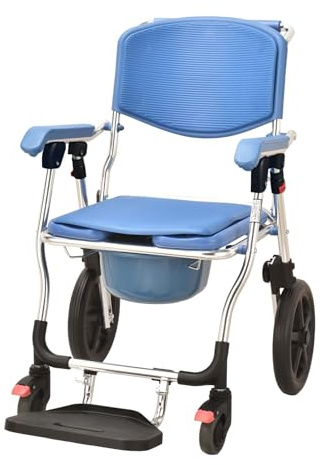 TDSYOCG Chaise de Douche PMR Pliable à roulettes | Repose-Pieds et Accoudoirs Pliables | Chaise de Douche pour Personnes Âgées | Fauteuil Roulant Percé | Charge Maximale 150kg