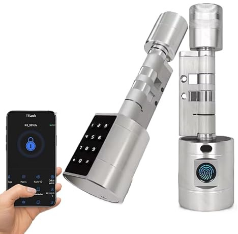 Kraslaw TTLOCK Fingerabdruck Passwort Türschloss, Elektronisches Fingerabdruck Pin Code Schloss mit App, Passwort, RFID-Karte, Geeignet für Türen von 35-70 mm