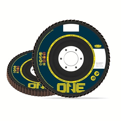 TYROLIT ONE - Dischi lamellari 2 in 1, resistenti, 125 mm, per acciaio e acciaio inossidabile, grana 40, 125 x 22,23 mm, confezione da 10