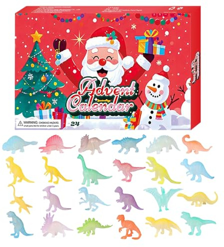 Nedräkningskalender till jul – dinosaurieadventslåda, semesteröverraskning för festleksaksset, söta upplysta dinosauriefigurer | Sovrumsfigur
