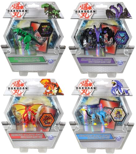 BAKUGAN Deluxe Sammelfiguren-Set, nicht transformierend, 2 Karten und 1 Münzen in jeder Packung, 4 Stück, Set 1