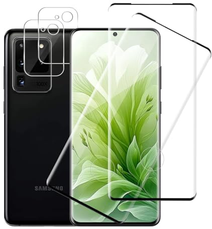 Carantee 2+2 Stück 3D Schutzfolie für Panzerglas für Samsung Galaxy S20 Ultra 5G mit Kameraschutz, Bläschenfrei Displayschutzfolie, Anti-Staub Schutzglas für Samsung Galaxy S20 Ultra Schutzfolie