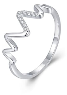 Ayoiow Vorsteckring für Ehering, Diamant Welle Trauringe Platin für Sie, Pt950 Größe 51 (16.2)