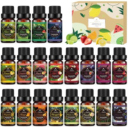 20x10ml Essential Oil, Fruity Essential Oils for Diffusers for Home | Diffuser Oil Essential Oils Set for Soap Candle Making, Pure Essential Oil for Diffuser, Aromatherapy Oil Gift Set