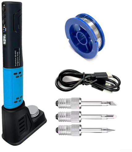 Durashmall Ensemble de fer à souder électrique sans fil avec affichage numérique LED, batterie 1500 mAh, type C, chauffage rapide, kit de stylo de soudage portable de 25 secondes avec support et fil