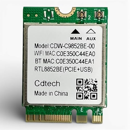 Adaptador WiFi 6 REALTEK RTL8852BE | Tarjeta WiFi CDW-C9852BE para Portátil | 1800Mbps | WiFi y Bluetooth 5.2 Doble Banda 5GHz / 2.4GHz | M.2 Inalámbrico | Soporte Windows 10/11 (64bit)