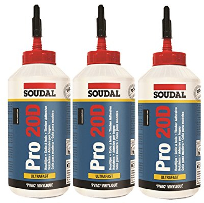 Sparset 3x 750ml Soudal Holzleim Pro 20D -> gebrauchsfertiger extrem schnell klebender Holzleim