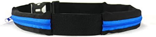 Ceinture Boa L'Original Sac Banane - 2 Poches Ultra Extensibles - Sport, Course a Pied, Jogging, Equitation, Fitness, Voyage, Randonnée -Range Telephone, Gourde, Anti Pick-Pocket Belt (Bleu, L/XXL)