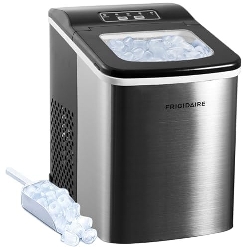 Frigidaire Compact Countertop Ice Maker, Makes 26 Lbs. of Bullet Shaped Ice Cubes Per Day, Silver Stainless