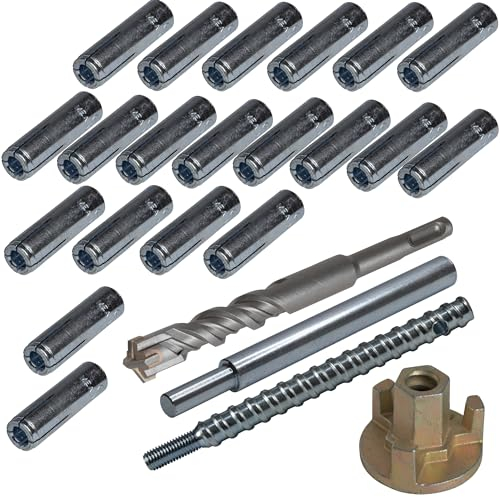 Befestigungsset Beton 23-teilig für Bohrdurchmesser 16 mm für Kernbohrständer inklusive 20 Dübel (mit ETA-Zulassung) & SDS-Plus-Bohrer