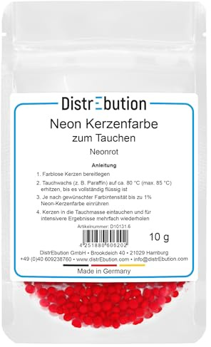 Kerzenfarbe Neon Rot hochkonzentriert 10g – zum Einfärben von Kerzentauchmasse, kräftige Farbtöne, Made in Germany