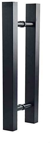 KAIISSA Manija de Puerta de Granero con Barra en T de 300 mm, Acero Inoxidable, dos Lados, Cobertizo de Vidrio, Tirador de Puerta, Empuje de Baño, Puerta Corredera, Tirador, Herrajes, Negro Mate