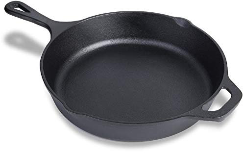 MOZUVE 10 Inch Cast Iron Skillet, Frying Pan with Drip-Spouts, Pre-seasoned Oven Safe Cookware, Camping Indoor and Outdoor Cooking, Grill Safe, Restaurant Chef Quality