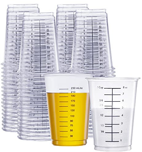 GUSTO 10 oz Clear Plastic Measuring Cups [50 Count] Disposable Multipurpose Cups for Baking, Cooking, Resin & Mixing (Formerly Comfy Package)