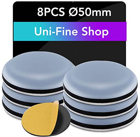 Uni-Fine Teflon-möbeltassar, möbeltassar, PTFE-glidhjälpmedel för teflonmöbler, självhäftande, möbelglider för stol, soffa, kontor och bord, rund, 50 mm, 8 stycken