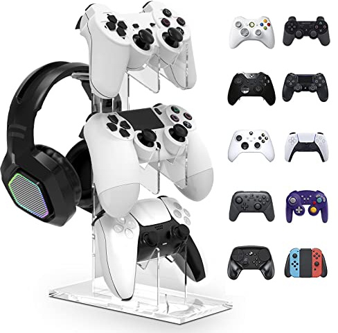 Wedorat Universal 3 Tier Controller Stand and Headset Holder Game Accessories Storage Bracket Gaming Accessories for PS5 PS4, Controller Holder Headset Stand Crystal Clear
