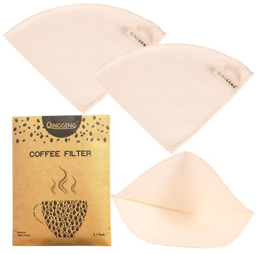 QINGGENG Återanvändbart tyg kaffefilter storlek 2, Pro kvalitet ekologisk bomull kaffefilter, hållbar och 100 % plastfri, 3-pack