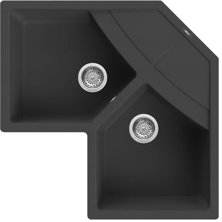 Elleci Lavello Incasso Unico Corner 2 Vasche con gocciolatoio 83×83 Nero Granitek LGUCOR40