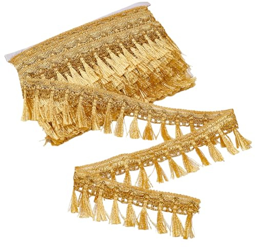 PandaHall 21.8 Yards Goldene Fransenborte, 55 mm Filigranes Spitzenband Mit Quasten-Nähkantenbesatz, Geflochtener Stoff, Dekorativer Besatz Für Vorhang, Lampenschirm, Kostüm, Heimdekoration | Borte Borte mit Fransen Gold Geflochtene Stoffkante für Vorhang Lampenschirm Dekoration für Haus Handwerk DIY