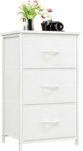 Somdot Kommode mit Schubladen aus Stoff, Kommode für Schlafzimmer Wohnzimmer Flur, Komodenschrank Schubladenschrank Aufbewahrungsschrank Stoffkommode, 3 Stoffschubladen, Weiß