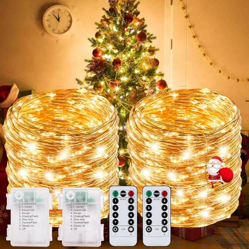 ENCOUN Guirnalda Luces, 2x12M 120 LED Guirnaldas Luces, Impermeable IP67 Guirnaldas Luces Exterior, 8 Modos Luces de Hadas Interior y Exterior, Lucess Navidad para Decoración, Navidad, Fiesta, Bodas