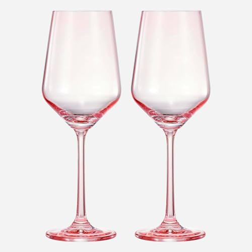 Khen Colored Crystal Wine Glass | Set of 2 | Large Stemmed 12 oz Glasses, Great for all Occasions & Special Celebrations Unique Italian Style Tall Drinkware for Red & White, Dinner Glassware (Magenta)