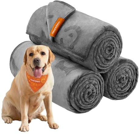 Feandrea Pet filtar, set med 3, tvättbara kattfiltar, XXL, 203 x 152 cm, för stora och extra stora hundar, flanell hundsoffa filt, skiffergrå PPB016G01