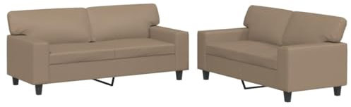vidaXL Juego de Sofás 2 pzas, Sillones de TV con Cojines, Sofás de Descanso Relax, Asientos Tapizados para Salón Hogar, Cuero Sintético Capuchino