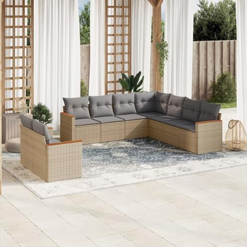 SECOLI XXL Rattan Lounge Con Stauraum Loungemöbel Set Terrassenmöbel Gartenlounge Loungesofa Sitzgruppe Rattan Ecklounge Ecksofa Garten Gartenmöbel Set Beige 9-tlg-Type-130