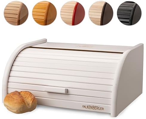 FALKENBERGER Panera de Madera de Haya Blanca 39 x 29 x 18 cm Panera Enrollable Caja de Pan Tradicional con Tapa Enrollable Hecha a Mano