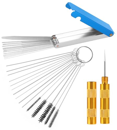 Andibro Reinigungs Set für Vergaser,Vergaser Reinigungsset Kohlenstoffschmutzstrahl Entfernerreiniger 13 Reinigungsdrähte + 10 Reinigungsnadeln + 5 Nylonbürsten Schweißspitzenreiniger (B)