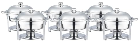 VONLUCE 5L Chafing Dish Rotondo Set 6 Pezzi Scaldavivande in Acciaio Inox Contenitore Vassoio di Riscaldamento Pentole di Riscaldamento Chafing Dish per Buffet di Catering e Feste