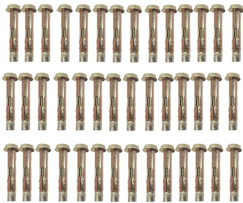 YKUKIZEE 50 Pcs Expansion Bolts, M8 x 60 mm Heavy Duty Sleeve Anchor Bolts | for Concrete Brick Wall Fixings, Hex Nut Masonry Bolt, Carbon Steel