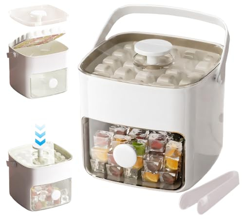 Bac à Glaçons pour Congélateur Avec Récipient - Machine à Glaçons 48 Cubes, Facile à Presser pour Libérer Glace (Blanc)