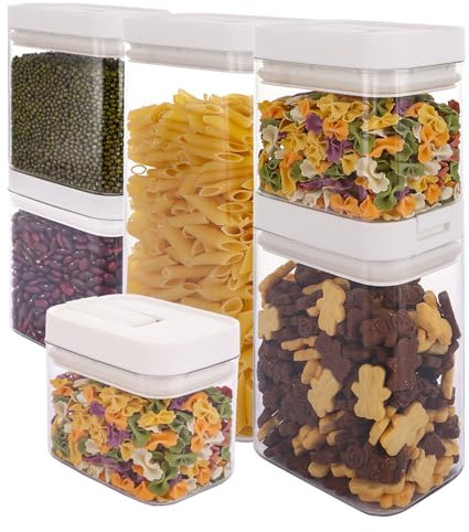 LOPYXBR 6PCS Pasta Airtight Food Storage Container, Clear Cereal Flour Storage Containers, Kitchen Pantry Storage Containers for Oats, Sugar, Coffee(500ml/800ml/1800ml)