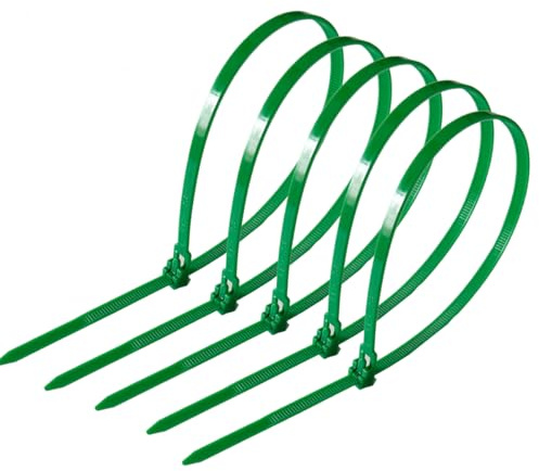 Rluobo Kabelbinder - 100 Stück, 300 mm x 4,8 mm, UV Beständig, Wiederverschließbar, Grün, Set für Kabelmanagement, Gartenarbeit, Büro, Wohnen und Werkstätten