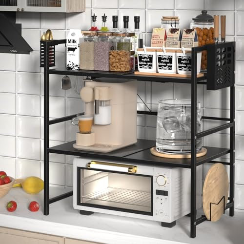 tinysiry Étagère extensible pour four à micro-ondes, étagère réglable avec support de coupe et support de planche à découper, support en acier au carbone, étagère de rangement pour grille-pain,