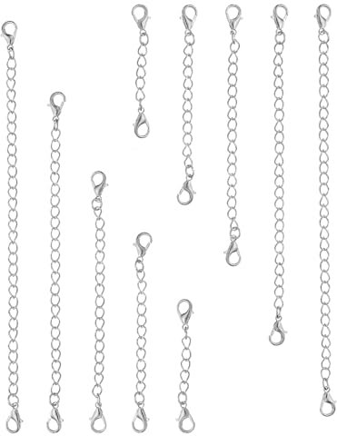 PATIKIL 2/3/4/5/6 Inch Necklace Extender, 10 Pack Necklace Clasps Chain Extenders Extension for Necklaces Bracelet Jewelry Making, Silver