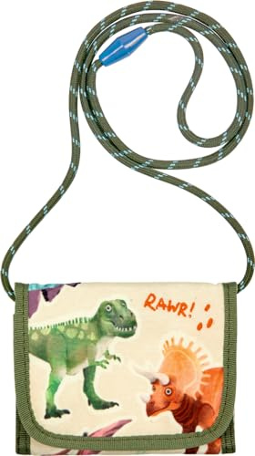 Brustbeutel Dino - Dino Friends | Schlüsseltasche für Kinder | Taschengeldbeutel | Geschenk zum Schuleingang | Dinosaurier Fans | Fahrkartentasche für Jungs | Brusttasche für Kinder