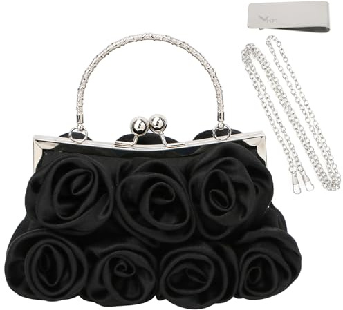 kilofly Missy K 7 Roses Clutch, Satin, mit abnehmbarem Riemen, Geldklammer, Schwarz, 8.6 Inch