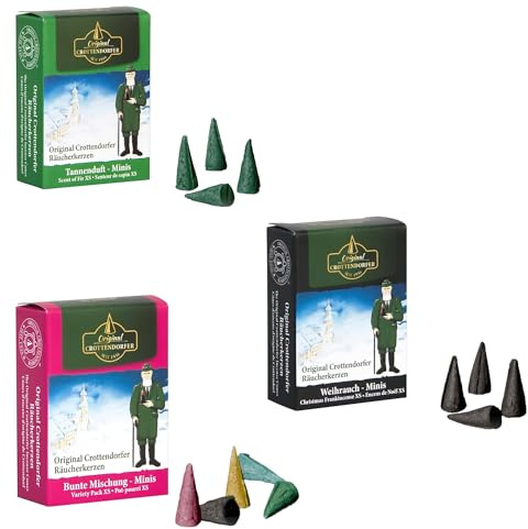 Probierpack 3er Set Mini Räucherkerzen - Duft: Bunte Mischung, Weihnachtlicher Weihrauch und Tannenduft - Menge: 72 Stück - Größe: XS