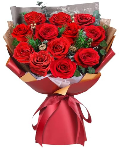 ADDWel 12 Preserved Real Roses Bouquet for Mother's Day, Gifts for Wife, Mom, Grandma&Girlfriend- Red Roses That Last Years for Delivery, Anniversary & Birthday Present for Her