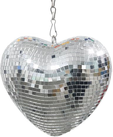 Boules à Facettes Disco en Forme de Cœur 15 cm avec Chaîne de Suspension, Décoration Miroir Réfléchissante pour Mariages, Saint-Valentin, Fêtes, Argent