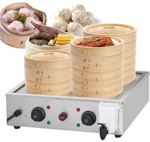 WOTZOV Vaporiera per Alimenti | Scaldapane Elettrico per panini con Allarme di ebollizione a Secco | Macchina per panini al Vapore Commerciale | Vaporiera per panini Commerciale per piat