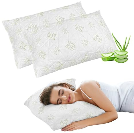 IlGruppone Coppia Guanciali Aloe Vera Fiocco Memory 50x80 Cm Cuscini Saponetta Anatomici Lavabili In Lavatrice Cuscino Letto Traspirante Anallergico A Memoria Contro Dolori Collo Cervicale