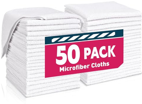 TEAWOO White Microfiber Towels- 50 Pack, Microfiber Cleaning Cloths Bulk, Microfiber Towels for Cars, Cleaning Rags (12x12 inches)