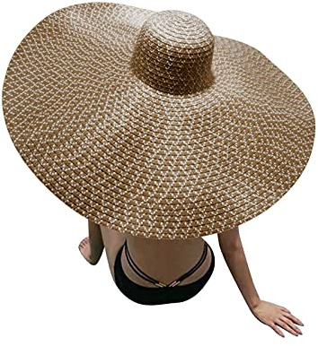 Sonnena Chapeau de Plage Surdimensionné à Large Bord pour Femme Grand Respirant Étanche Chapeau de Paille Protection Uv Chapeau D'Été Pliable Confortable Chapeau de Voyage Casquette Visiere Femme