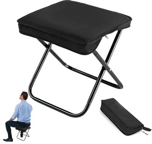 ORARTMM Tabouret de Jardin Noir Pliable jusqu'à 150 kg en Aluminium avec Sac de Transport - Chaise Pliante légère et Portable pour Le Camping, la pêche, la Plage, Les barbecues et l'extérieur