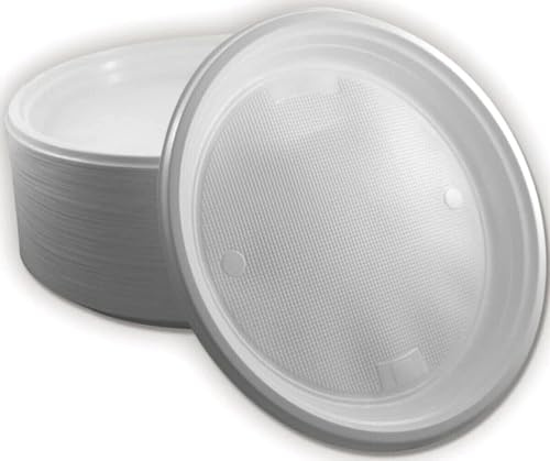 500 Stück Ungeteilt Menüteller Mehrweg Plastikteller Ø 22 cm Plastik Teller | Robust, Spülmaschinen- und Microwellen geeignet, Wiederverwendbar Kunststoffteller Plastikgeschirr, Partyteller