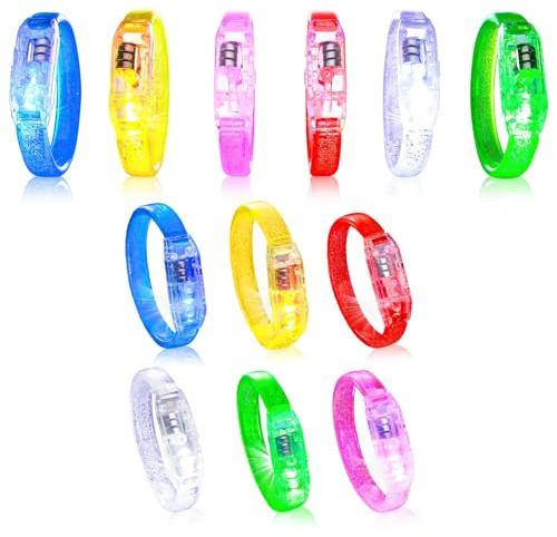 KATELUO Bracelets Clignotants LED Bracelet Lumineux Enfant y Adulte, 12 Pièces Multicolores Bracelets LED Réutilisables, pour Anniversaire Halloween Noël Concert Mariages